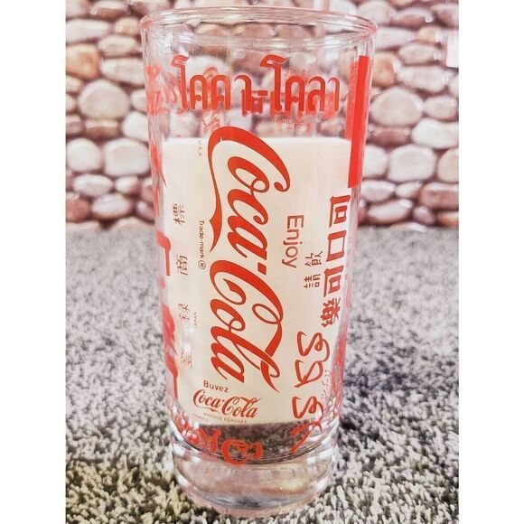 Set of 2 International Logo Coca-Cola Advertising Drinking Glass/Tumbler - Picture 5 of 7